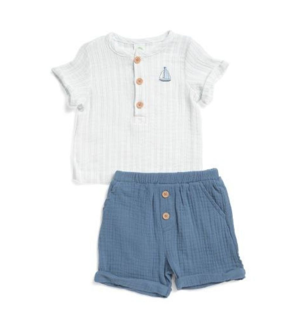 Купить Набор Little Me Newborn Boys 2p Gauze Sailboat Top And Short Set Blue 6 - фото 1