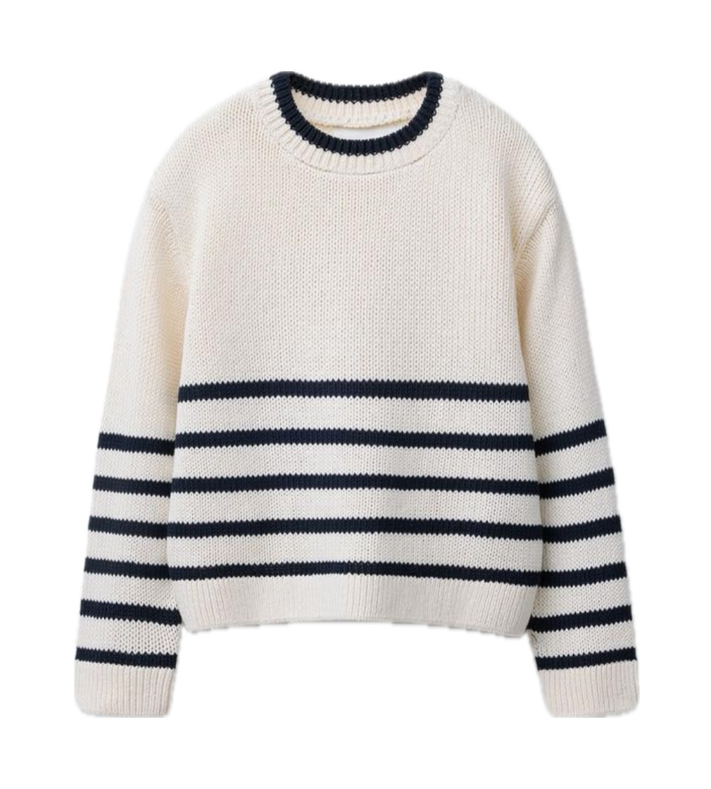 Купить Свитер Zara STRIPED KNIT SWEATER Ecru / Navy - фото 1