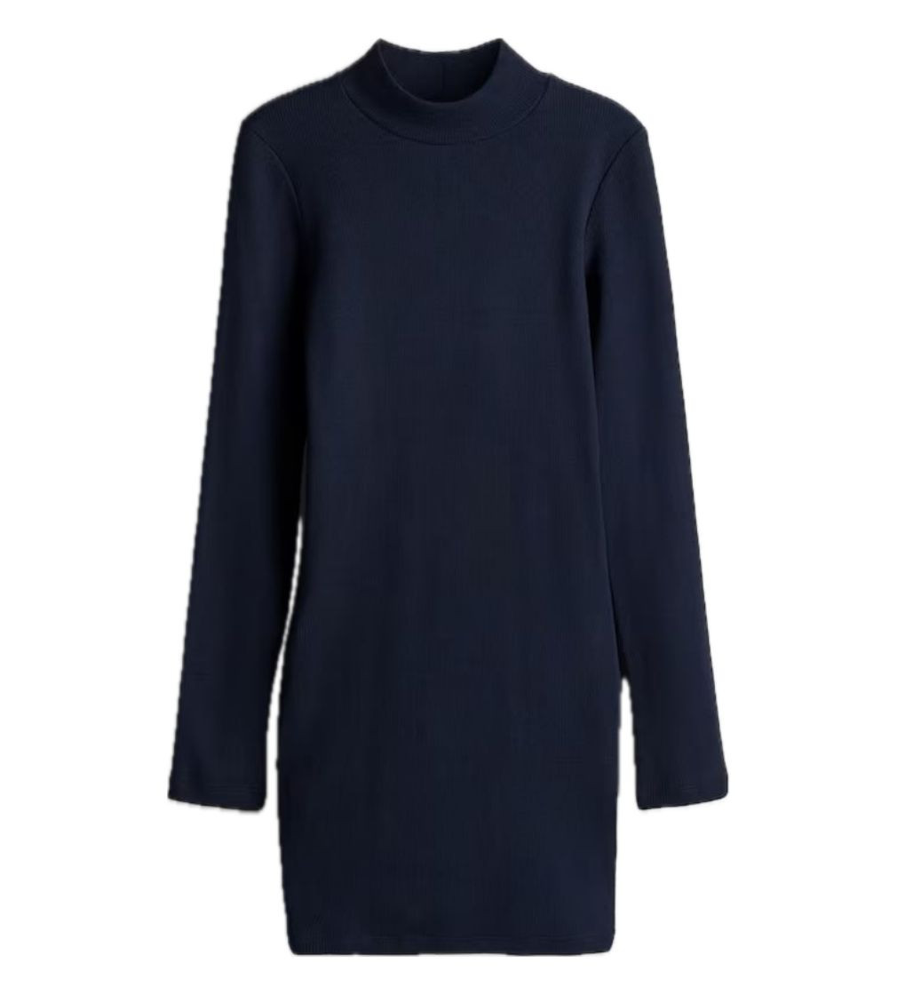 Платье H&M Рубчик Ribbed turtleneck dress Navy blue