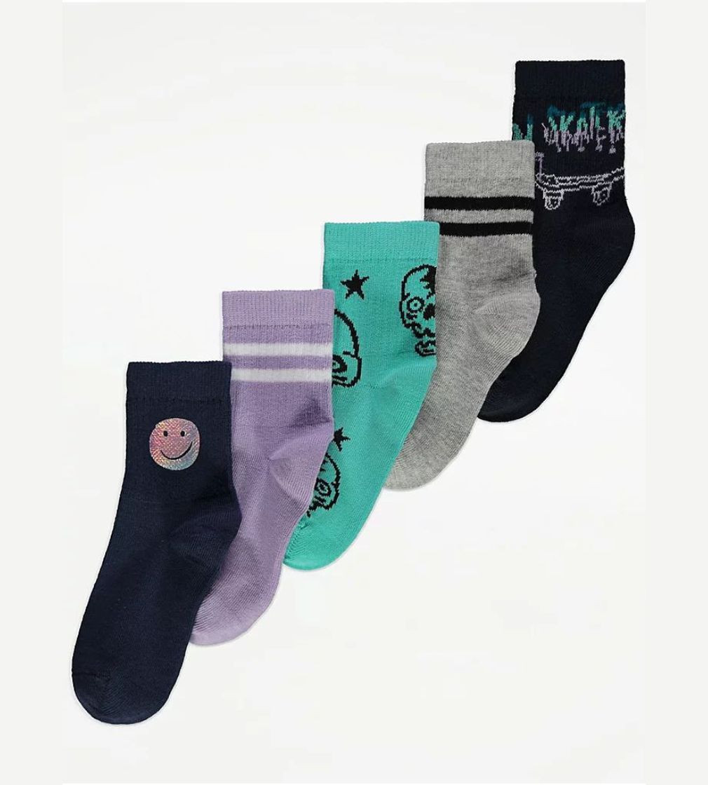 Купить Набор носков 5шт George Striped Skater Cotton Rich Ankle Socks 5 Pack - фото 1