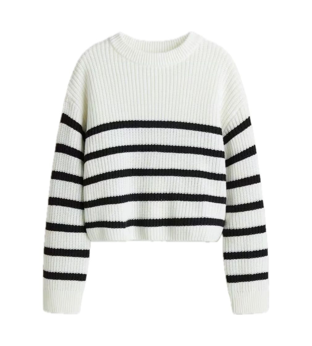 Свитер H&M Cotton-blend jumper - White/Black striped