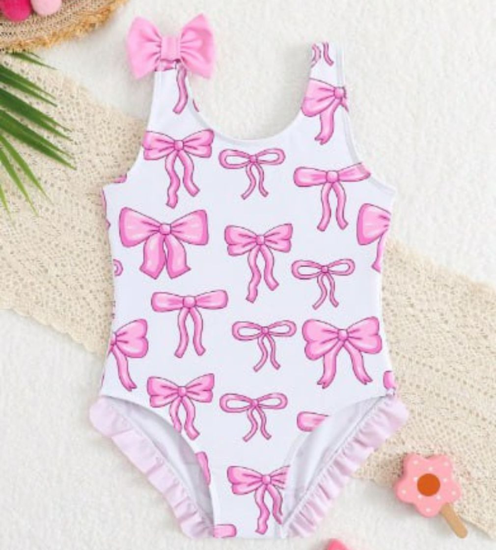 Купить Купальник Shein Young Girl Bow Printed One-Piece Swimsuit Baby Pink - фото 1