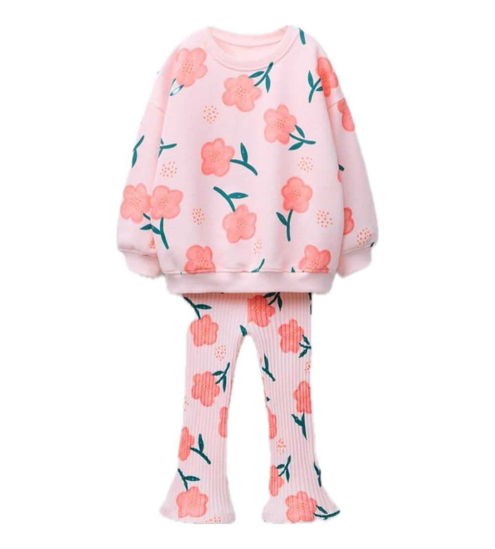 Купить Комплект Zara PRINTED FLARE RIB Pink White - фото 1