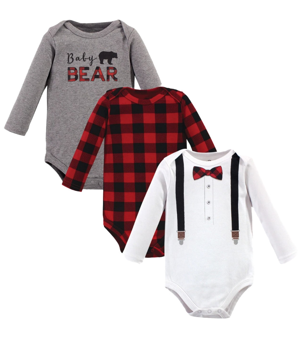 Купить Набор боди 3шт Нарядные Little Treasure Baby Boy Cotton Long-Sleeve Bodysuits 3 Pack, Lumberjack Bow Tie - фото 1