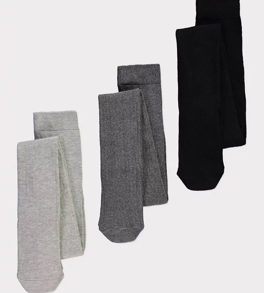 Купити Набір колгот 3шт George Ribbed Cotton Rich Tights 3 Pack Grey/Grey/Black - фото 1