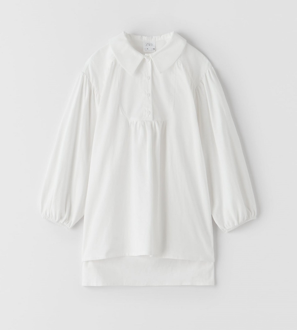 Купити Блузка Zara Oyster White LONG CONTRAST SHIRT - фото 1