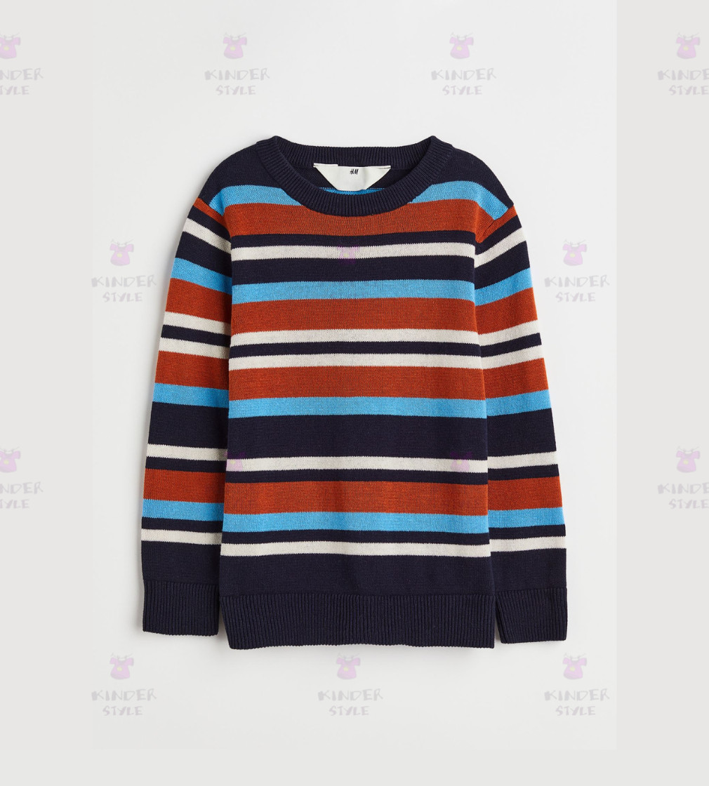 Купити Светр H&M Jacquard-knit Cotton Navy blue/striped - фото 1