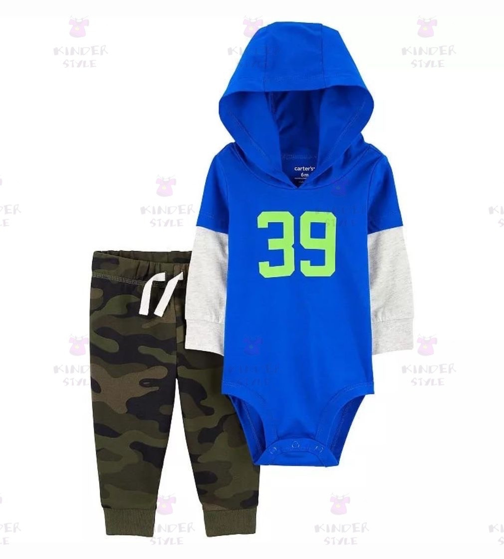 Купить Набор Carters 2-Piece Hooded Bodysuit & Pant Blue/Green - фото 1