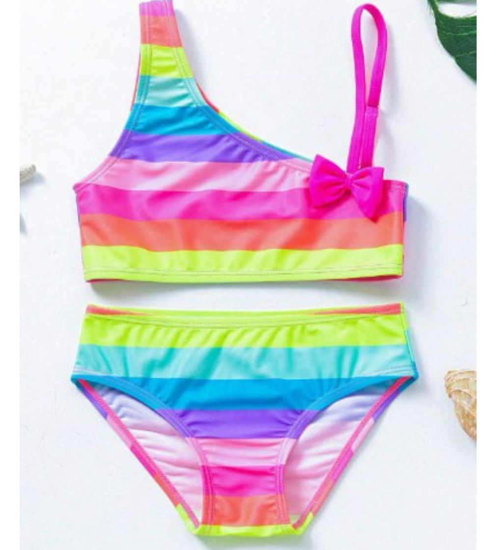 Купить Купальник Shein Young Girl Rainbow Striped Bow Front Bikini Set Summer Beach - фото 1
