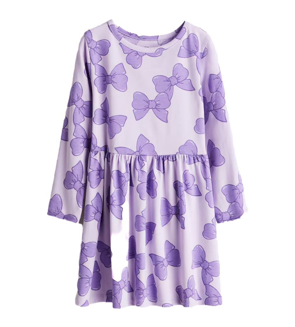 Купить Платье H&M Printed cotton dress - Purple/Bows - фото 1