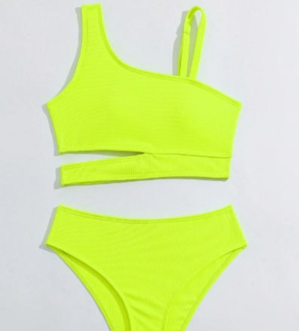 Купить Купальник Shein Tween Girl Detachable Padded Asymmetrical Neck Separates Bikini Set Safe Summer Beach Yellow - фото 1