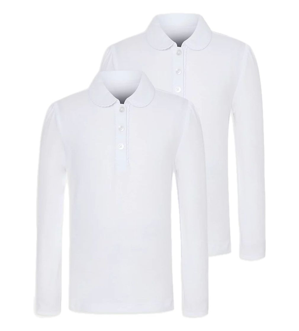 Купить Реглан поло 1 Штука George Girls White School Long Sleeve Picot Polo Shirts - фото 1
