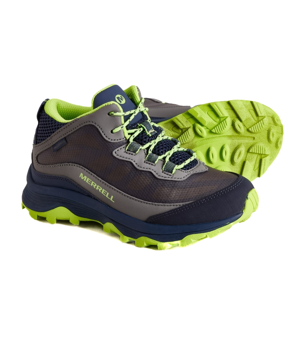 Купить Ботинки Merrell Merrell Boys Moab Speed Mid Hiking Boots - Waterproof Navy/Grey/Lime - фото 1