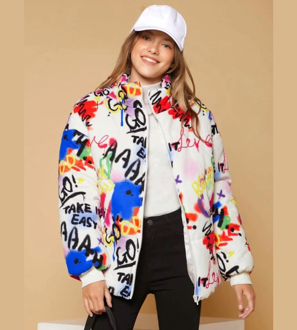 Купити Куртка Shein Teen Girls Graffiti Print Winter Coat - фото 1