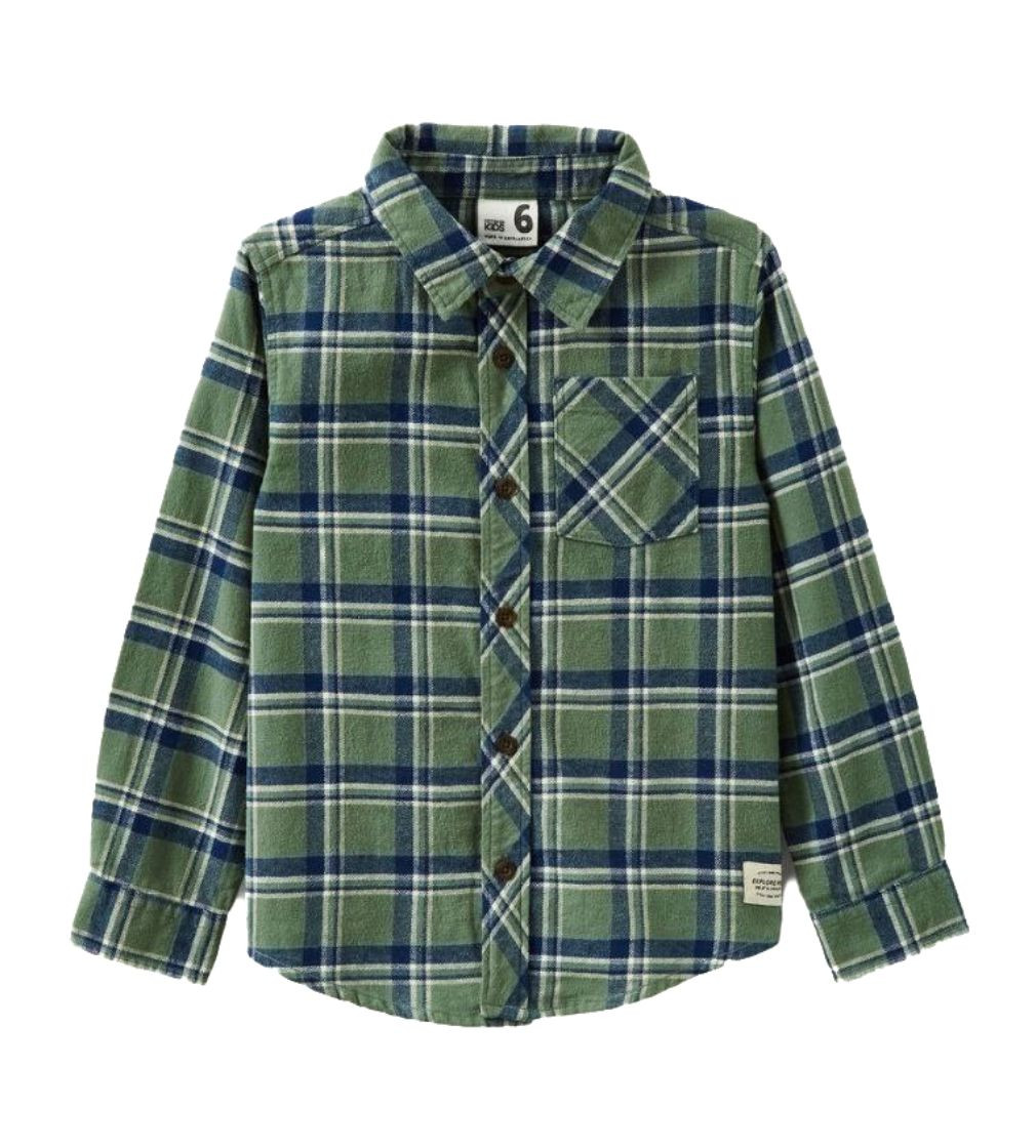 Купить Рубашка Cotton On Rugged Long Sleeve swag green/rainy day plaid - фото 1